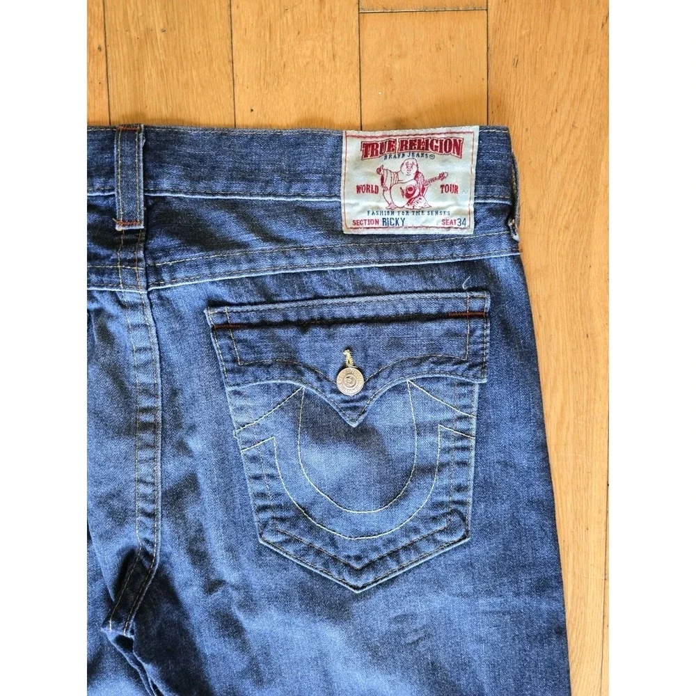 Vintage True Religion Jeans Men 40x34 Ricky Flap Denim Pants Made USA World Tour